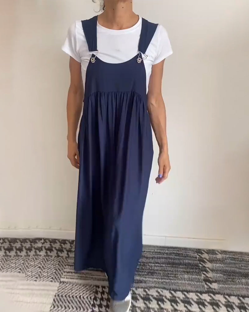 שמלת קז'ואל בצבע אחיד עם רצועות